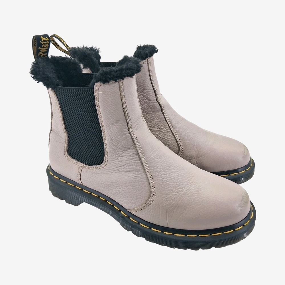 Dr Martens 2976 Leonore Boots Womens Size 9 Beige Fur Lined Chelsea Ankle Winter